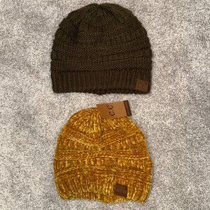 Set of 2 C.C Women's Winter Hats, Trendy Beanie Cap, Army Green, Mustard NWT